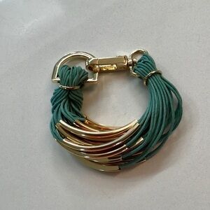 Saachi teal green/gold multi-bar string bracelet